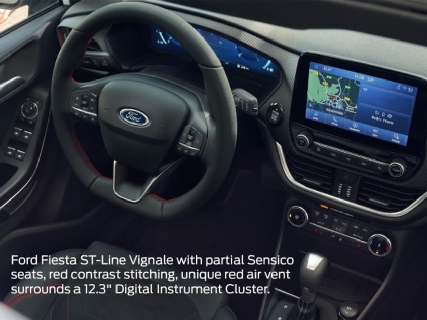 New Ford Fiesta St-Line Vignale Interior with text 2022